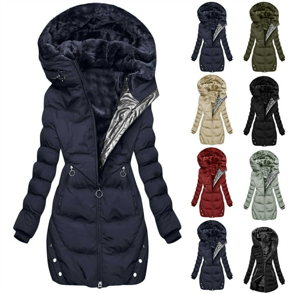 QATAINLAV Womens Winter Coat Long Length Parka Fleece Overcoats Sherpa Lined Warm Padded Jacket with Pockets, Navy, XL