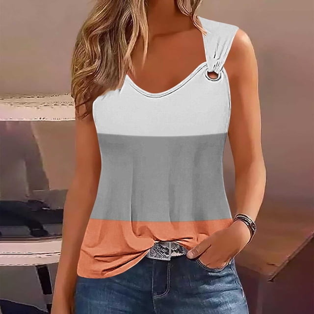 Économies en Liquidation! BEFOKA Débardeur d'Été pour Femmes, Débardeur Décontracté pour Femmes, Camisole Aguichant Imprimée à la Mode pour Femmes, Col Rond en Métal