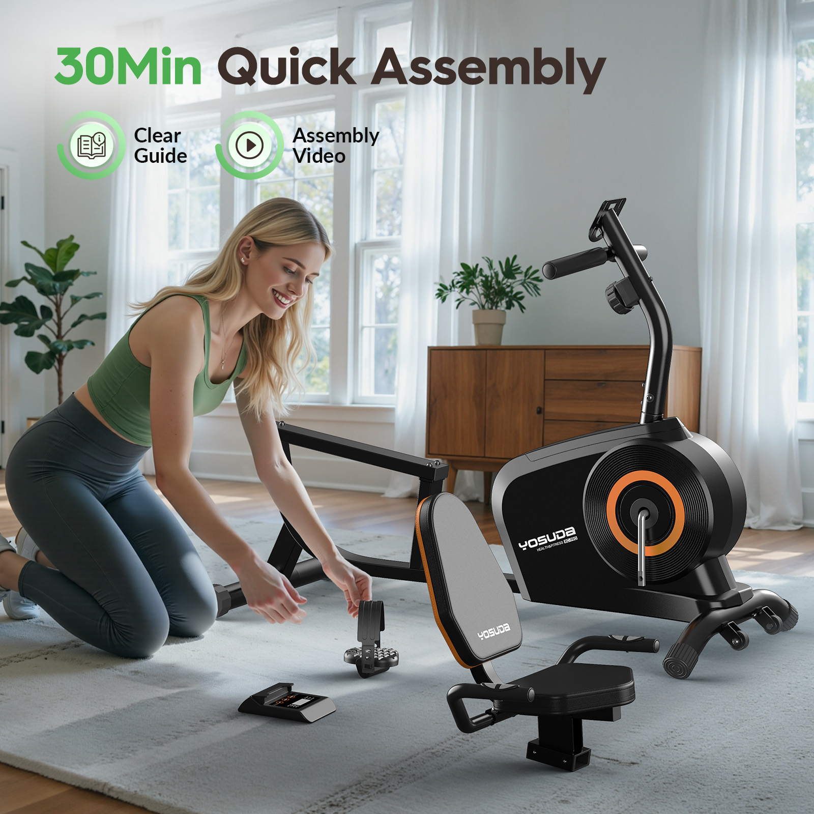 YOSUDA Recumbent Exercise Bike for Adults Seniors with Quick Adjust Seat, 350LB Capacity & 16-level Resistance