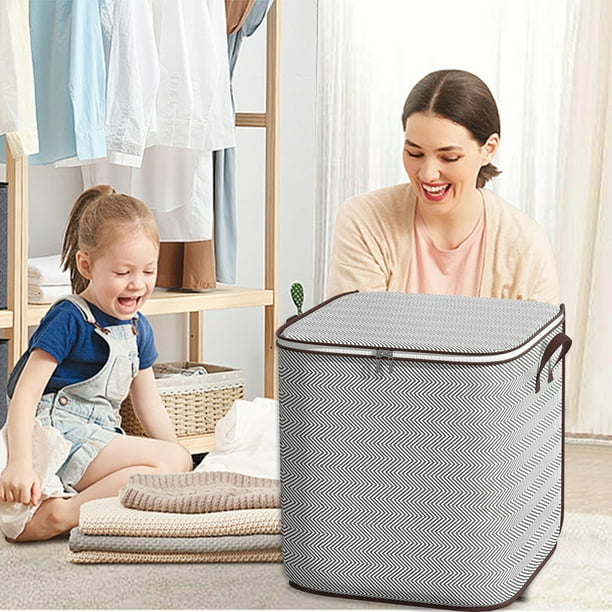 Bolsa de almacenamiento de colchas no tejida de gran capacidad | Organizador de ropa | Mangos reforzados | Plegable | Cremallera bidireccional | Uso del dormitorio | Negro | 70x50x50cm | Paquete