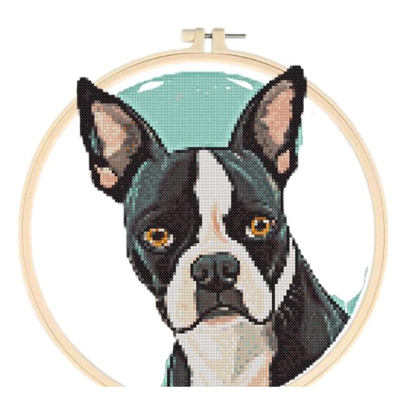 Boston Terrier Easy Cross Stitch Kits for Starter Kits DIY 11CT Pre-printed Stamped Patterns Embroidery Cross Stitching Needlework Kit Set Supplies with Hoop 38x38cm (A29)