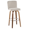 thumbnail image 2 of Modern Walnut Bar Stools Set of 2 with Swivel and Chrome Footrest, Beige Fabric Upholstered Counter Height Stools for Kitchen Island, 2 of 5