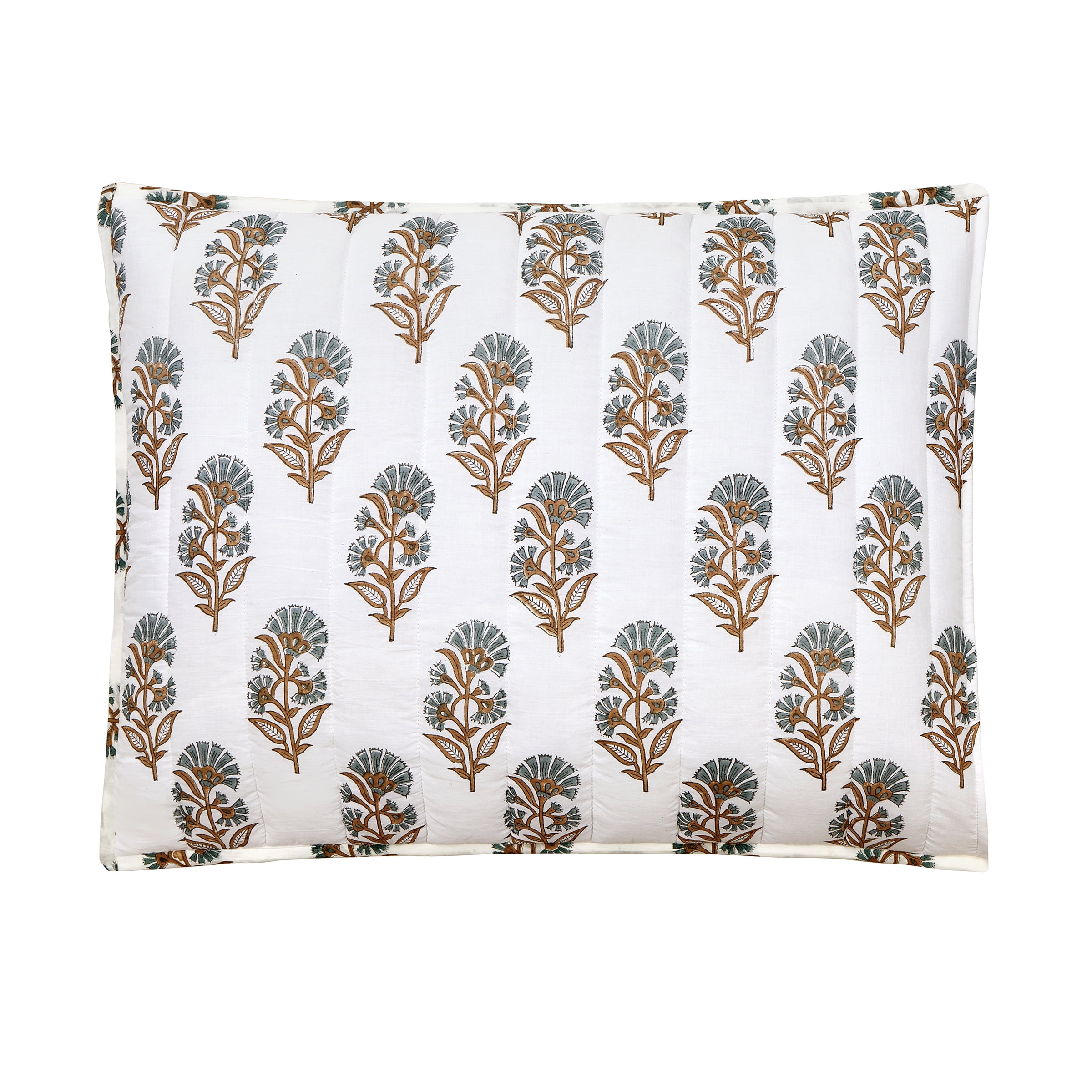 Laurel & Mayfair Block Print Mughal Flower Cream 3-Piece Cotton Voile Quilt Set, King