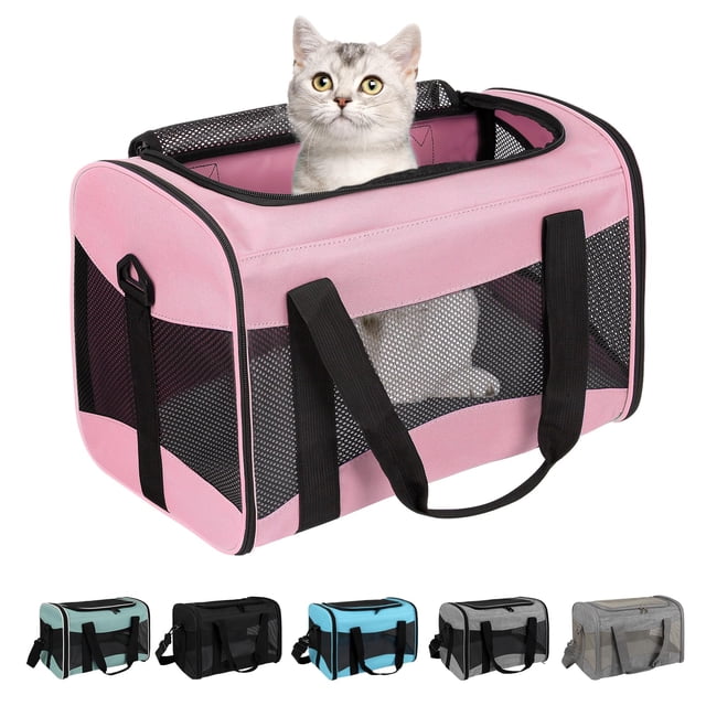 Transportín para mascotas Top Tasta Airline aprobado por la aerolínea para gatos medianos, color rosa