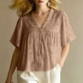 thumbnail image 4 of ClodeEU Women's V Neck Flutter Short Sleeve Babydoll Blouse,Casual Loose Peplum Summer Tunic Top Brown,Women's Plus M, 4 of 5