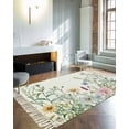 thumbnail image 4 of Spring Floral Large Area Rug 4x6ft Woven Runner Rug,Wildflowers Herbs Summer Botanical Washable Living Room Bedroom Kitchen Bathroom Classroom Carpet with Tassels,Indoor Outdoor Throw Door Mat, 4 of 5