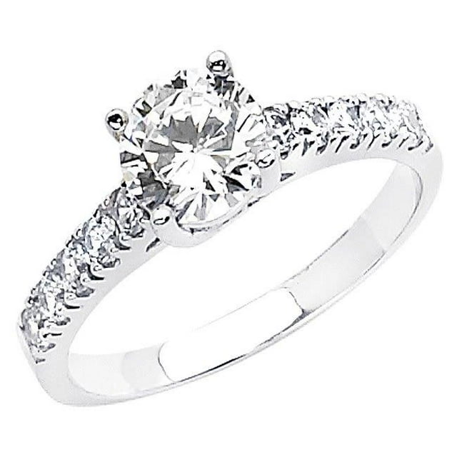 Bague de Fiançailles Diamantette Ronde en Or Blanc 14k 1 1/3ct TGW