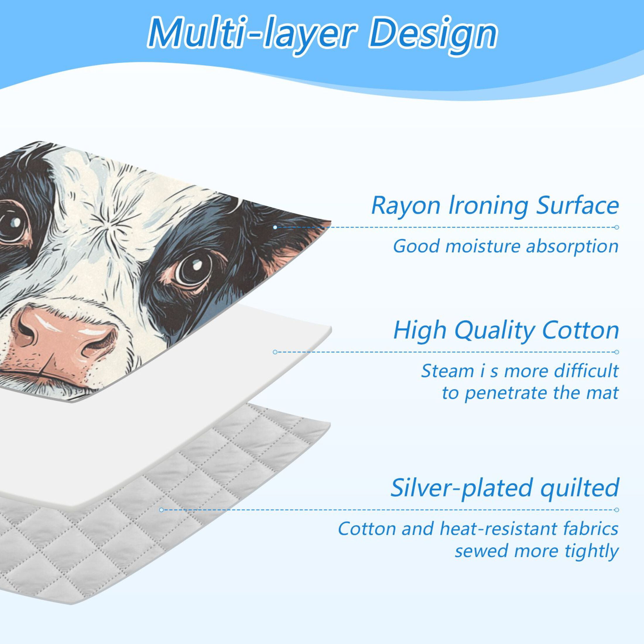 Cow Faces Hand Drawn Ironing Mat Blanket Portable Travel Ironing Pad Heat Resistant Pad 47.2" x 27.6”