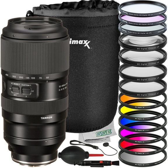 Ultimaxx Essential Tamron 50-400mm f/4.5-6.3 Lens Bundle (E-Mount) - Includes: 3PC Protective Filter Kit (UV, CPL, FLD), Water-Resistant Lens Pouch & More (22pc Bundle)