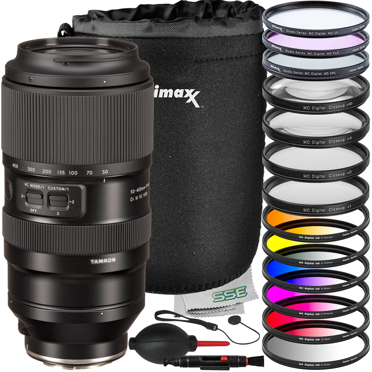 Ultimaxx Essential Tamron 50-400mm f/4.5-6.3 Lens Bundle (E-Mount) - Includes: 3PC Protective Filter Kit (UV, CPL, FLD), Water-Resistant Lens Pouch & More (22pc Bundle)