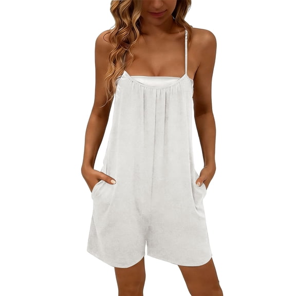 Kaemgyyd Romper for Women Casual Sleeveless Spaghetti Straps Rompers Fashion Lightweight Wide Leg Shorts Jumpsuit with Pockets