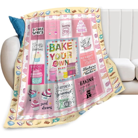 Food Cupcake Blanket Bake Cake Dessert Throw Blanket Ultra Cozy Super Soft Fleece Sweet Cupcake Kitchen Gift Fuzzy Plush Bedding Blankets for Kids Teens Adults Girls Women 60"x50"