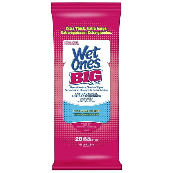 Wet Ones Big Ones Antibacterial Hand Wipes Fresh Scent Travel Pack, 28ct