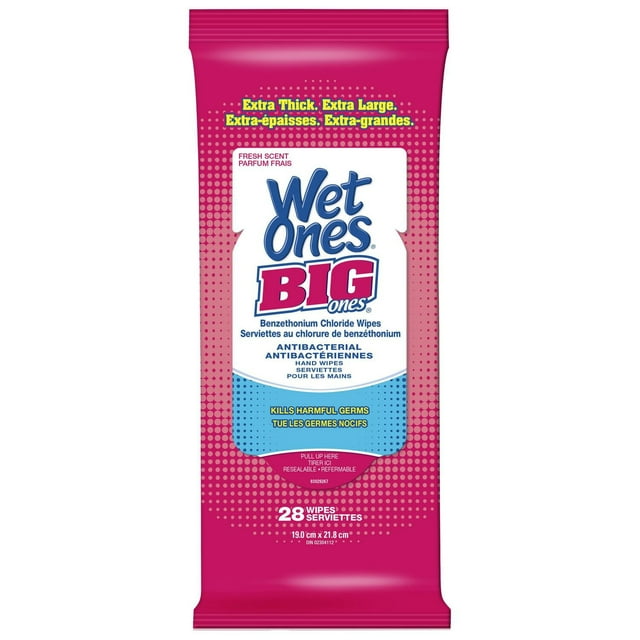 Wet Ones Big Ones Antibacterial Hand Wipes Fresh Scent Travel Pack, 28ct