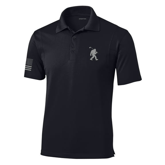 Trenz Shirt Company Bigfoot Golf Funny Embroidered Golf Polo American Flag Sleeve-Black-4X-Large