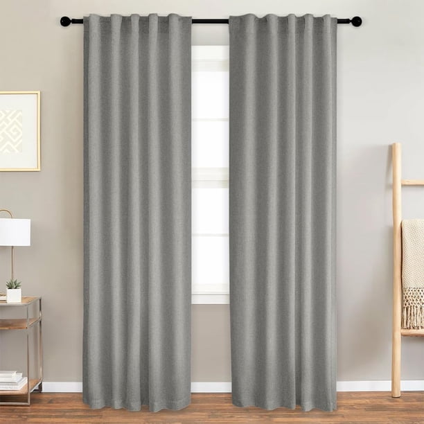 Lino Cortinas Blackout 100% Opacas, Bolsillo para Barra/Pestaña Trasera, para Recámara y Ventana de Sala, 2 Paneles (Gris, 132 x 241)
