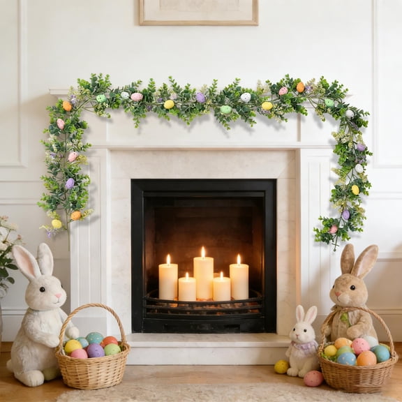 JLFNYA Easter Garland, Easter Garland for Mantle, 68.9" Easter Artificial Vines, Easter Eggs Vines Rattan Decorations, Spring Branches and Leaves Floral Decor, Easter Spring Festival Decoration