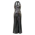 thumbnail image 4 of Women's Jumpsuit Trendy Metallic Bodycon Romper Wide Leg Trouser Party Club Outfit Silver L, 4 of 7
