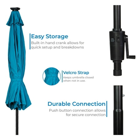 Sun Ray - 9' Round 8Rib Solar Lighted Umbrella - Taupe