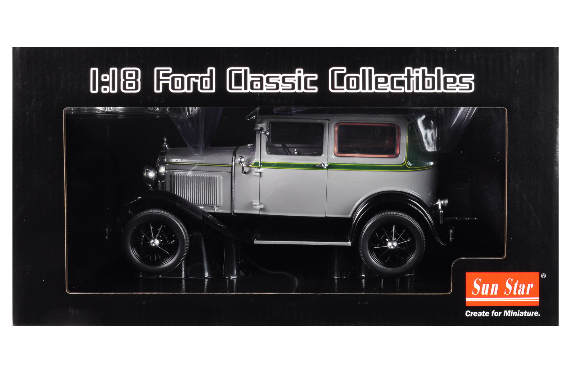 1931 Ford Model A Tudor Dawn Gray and Green with Black Top 1/18 Diecast  Model Car by SunStar