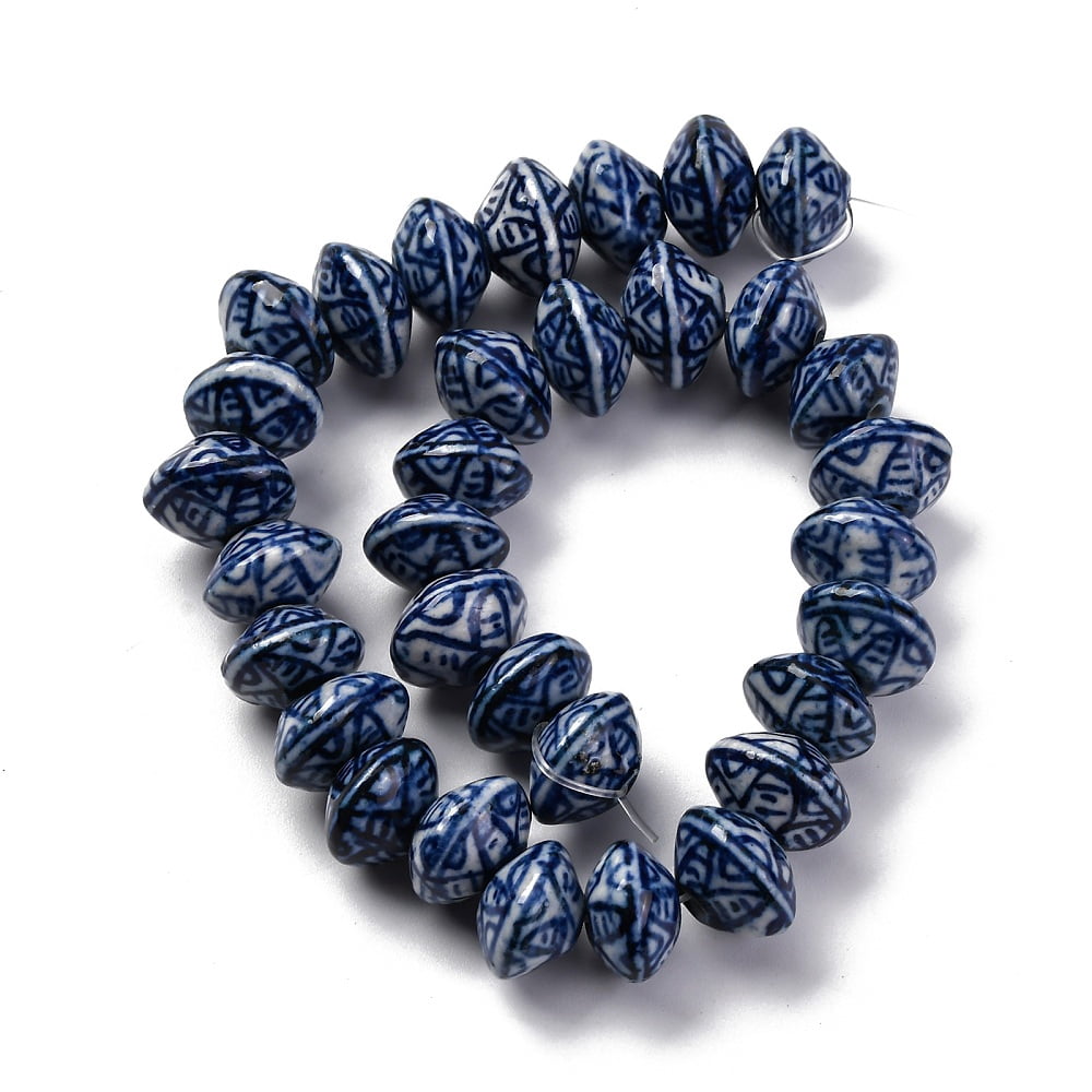Handmade Blue and White Porcelain Beads Strands Abacus Prussian Blue 12~13.5x8~9mm Hole: 2mm 32pcs/strand 10.24''(26cm)