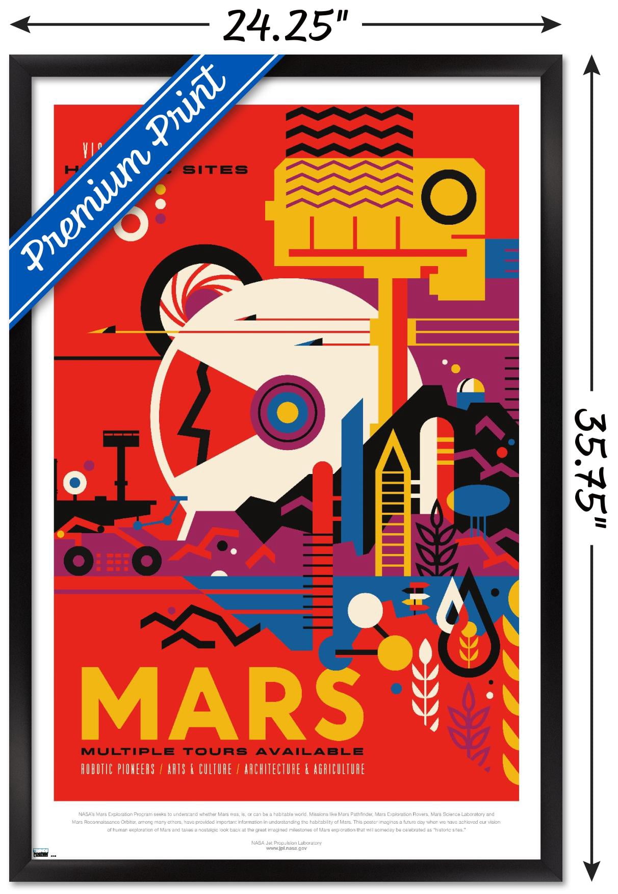 NASA - Mars Travel Poster Wall Poster, 22.375" x 34" Framed