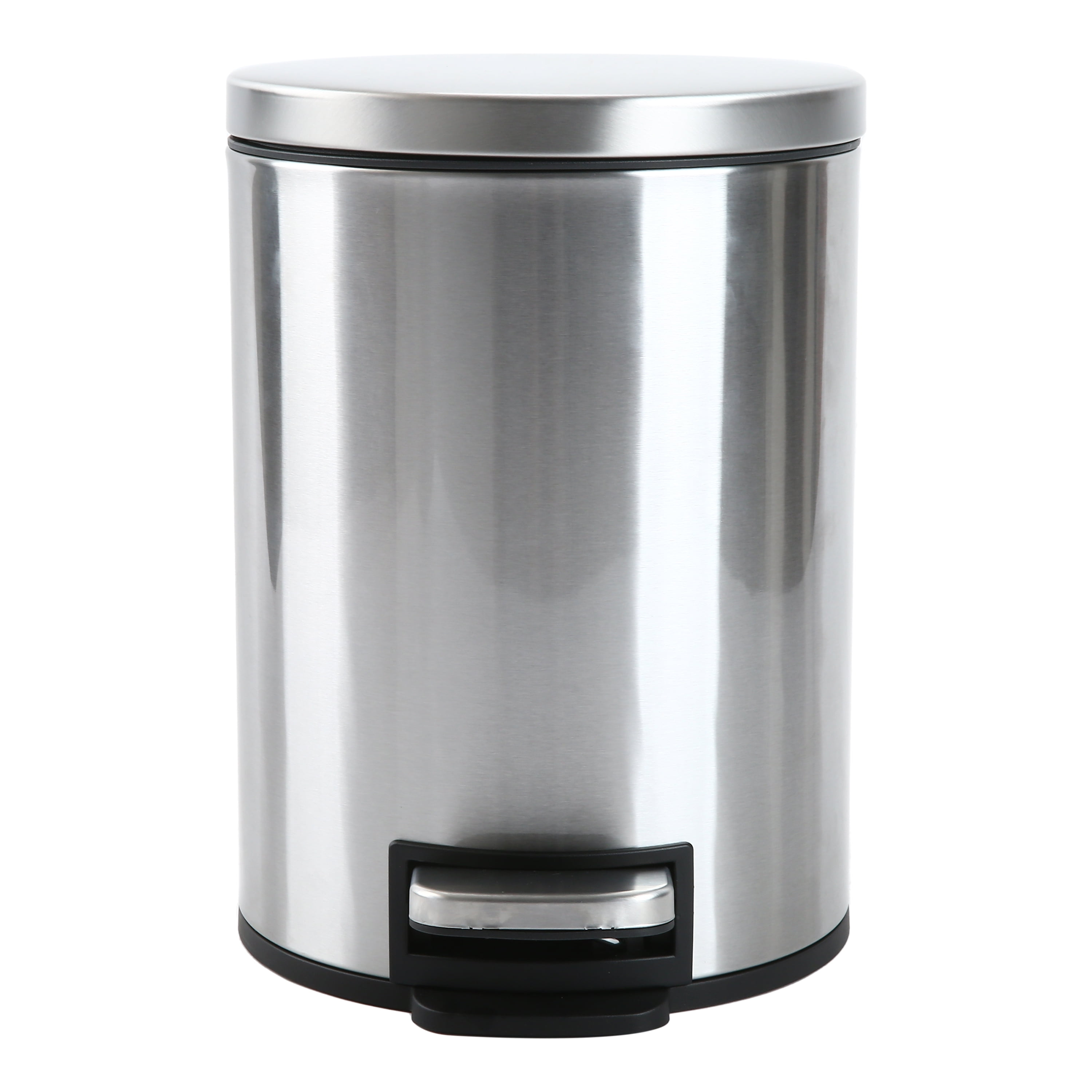 Better Homes & Gardens Bathroom Trash Can, 1.3 Gallon Small Stainless Steel Step Garbage Bucket Bin with Soft Close Lid, Silver