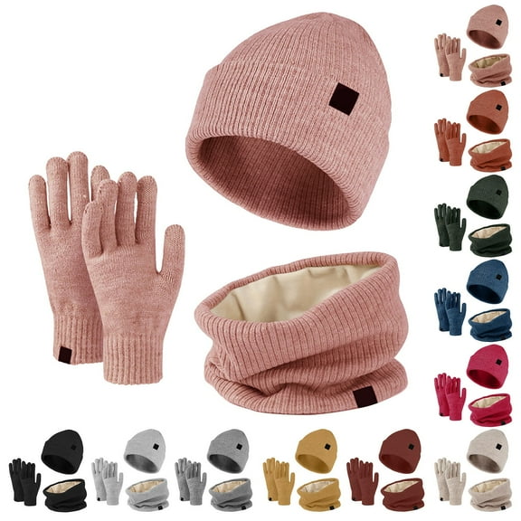 Unisex Winter 3-Piece Set Knit Hat Scarf Mittens Snow Accessory Collection