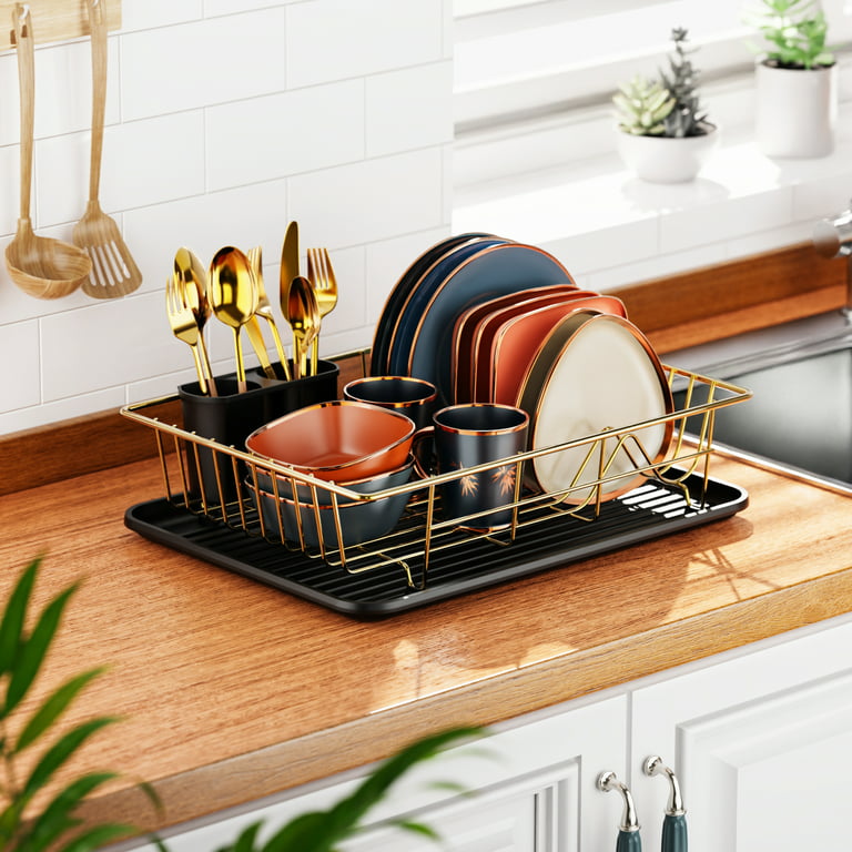 iSPECLE Dish Drying Rack - 2 Tier Small Dish Racks for Kitchen Counter with  Drainboard, Utensil & Glass Holder, Small Dish Dryer Rack, Multifunctional