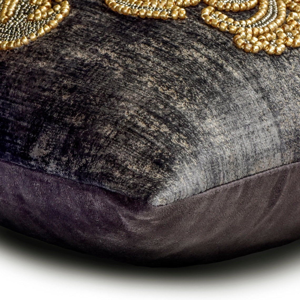 The HomeCentric Decorative Pillow Cover Grey Pack of 2 20x20 inch (50x50 cm) Throw Pillows Velvet Beaded Damask & Foil Throw Pillows Abstract Victorian Style Halloween Decorations - Aureate Graphite