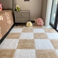 thumbnail image 1 of Milk Velvet Patchwork Rugs, Plush Puzzle Foam Floor Mat, Puzzle Floor Mat Tiles, Carpet Tiles with Padding, Anti-Slip Rug Puzzle Mats for Floor (Apricot+White,20pcs), 1 of 7