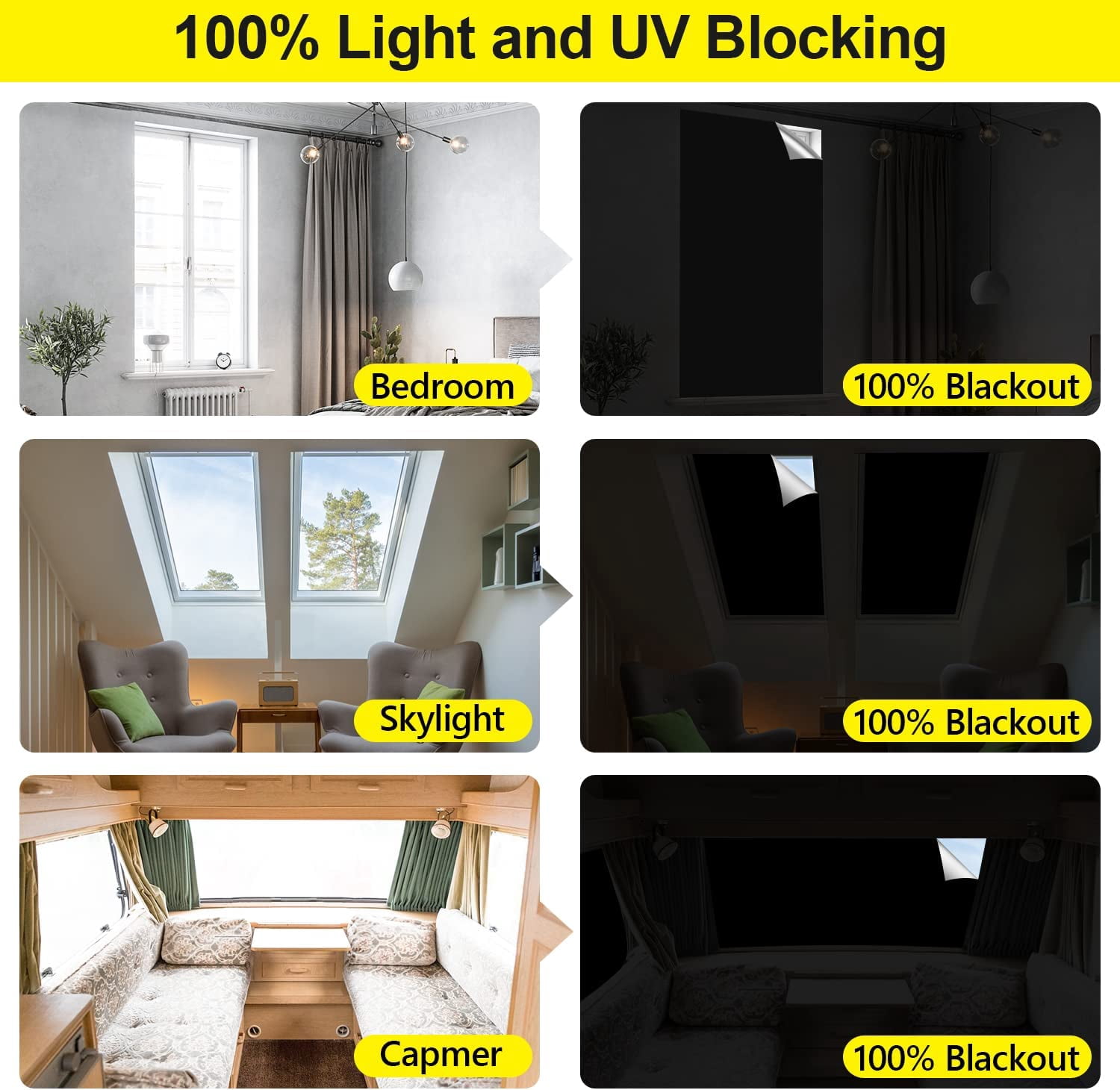 Blackout Curtains for Bedroom, Portable 100% Black Out Window Cover Film, Cuttable Blackout Shades Fabric Sheet, No Drill Window Blinds, Sun Heat Light Blocker for Travel Media Dorm, 57'' W