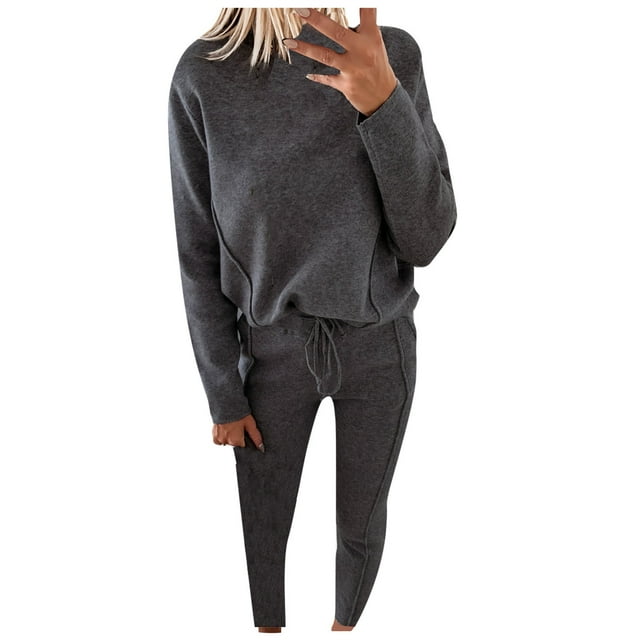 IROINNID Survêtement pour Femmes Ensemble 2 Pcs Chandail en Molleton Réduit Col Haut Manches Longues Pantalon avec Poches Jogging Décontracté, Gris