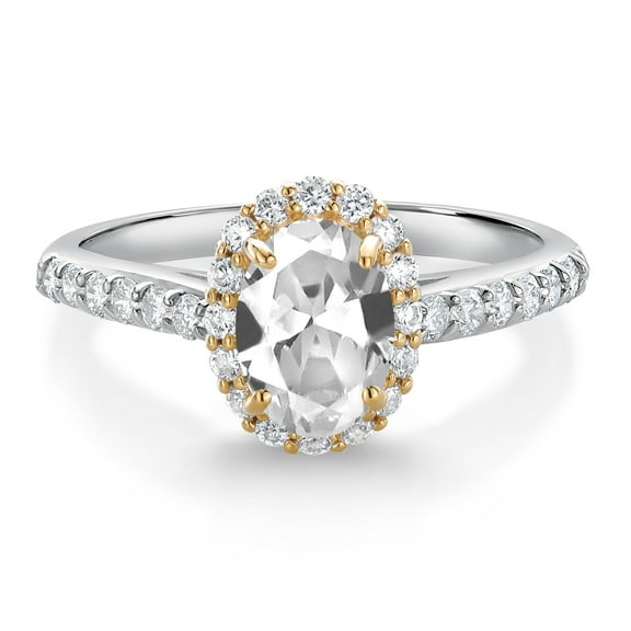 Gem Stone King 10K White Gold White Created Sapphire Lab Grown Diamond Halo Engagement Ring for Women (1.31 Cttw, Oval 7X5MM, Gemstone September Birthstone, Size 8)
