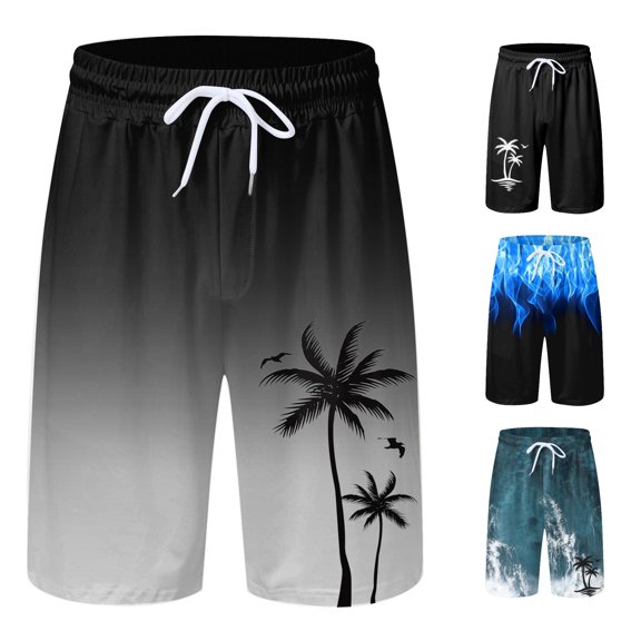 Huowey Shorts For Men Stylish Tree Print Swim Trunks Quick Dry Elastic Drawstring Waist Lightweight Board Shorts Casual Summer Swimwear For Beach Pool Vacation Beachwear,3XL