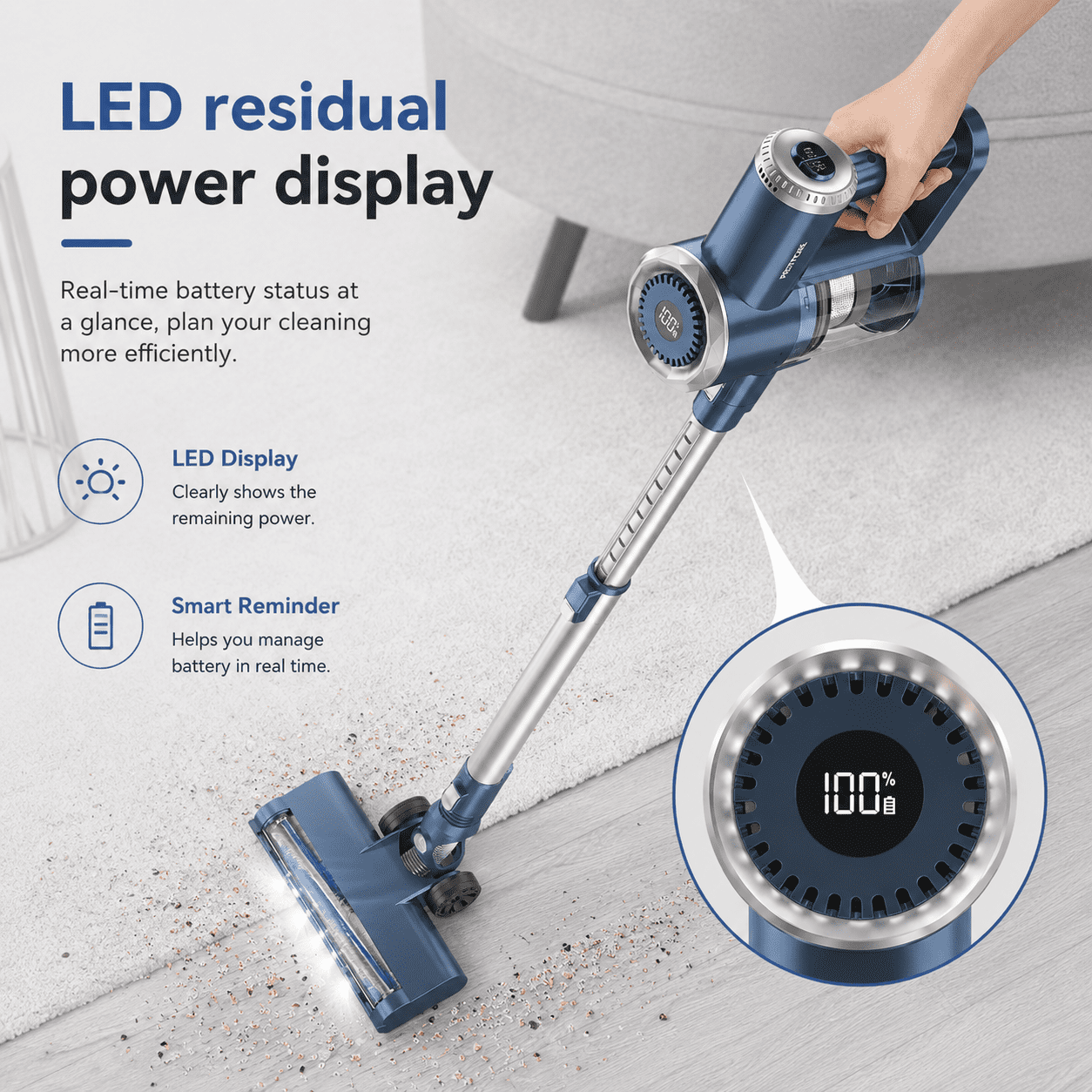 PrettyCare Cordless Stick Vacuum Cleaner, 2600mAh 6-in-1 Lightweight Upright for Carpet Hard Floor Pet Hair W200 Upgraded