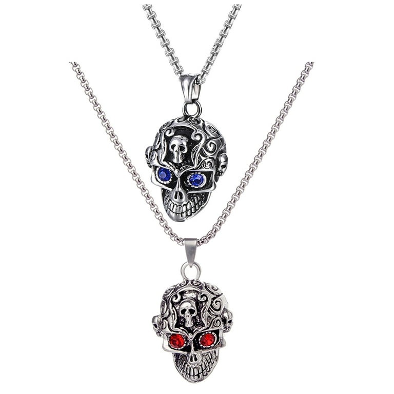 2Pcs Halloween Skull Necklace Stainless Steel Gothic Punk 2Pcs Halloween Skull Necklace Stainless Steel Gothic Punk