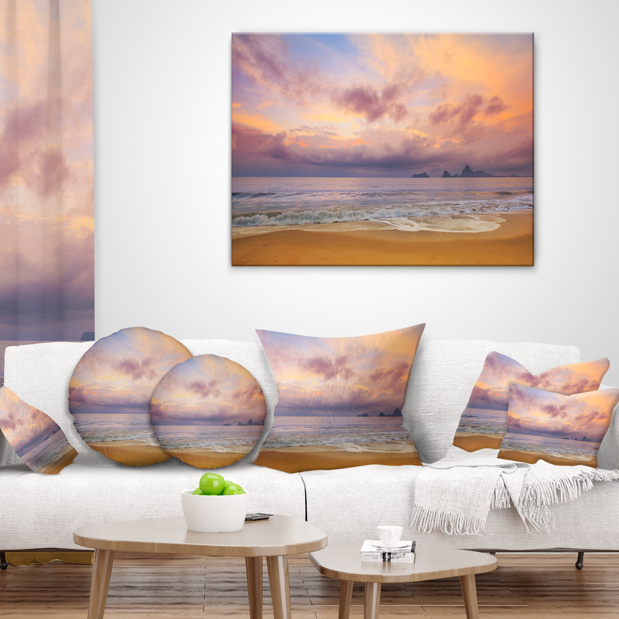 Designart Bright Morning over the Sea - Modern Seashore Throw Pillow - 18x18