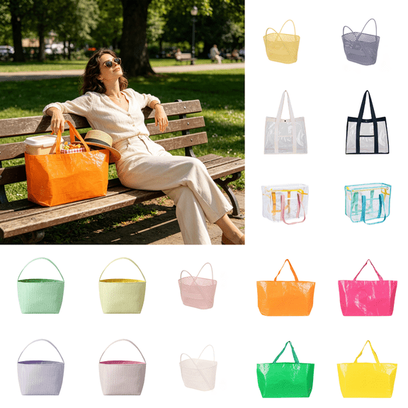 CuiLiyq PP Woven Shopping Tote, Heavy Duty Reusable Grocery Bag with Wide Handles, Large Storage Tote for Beach, Travel, Laundry, Shopping