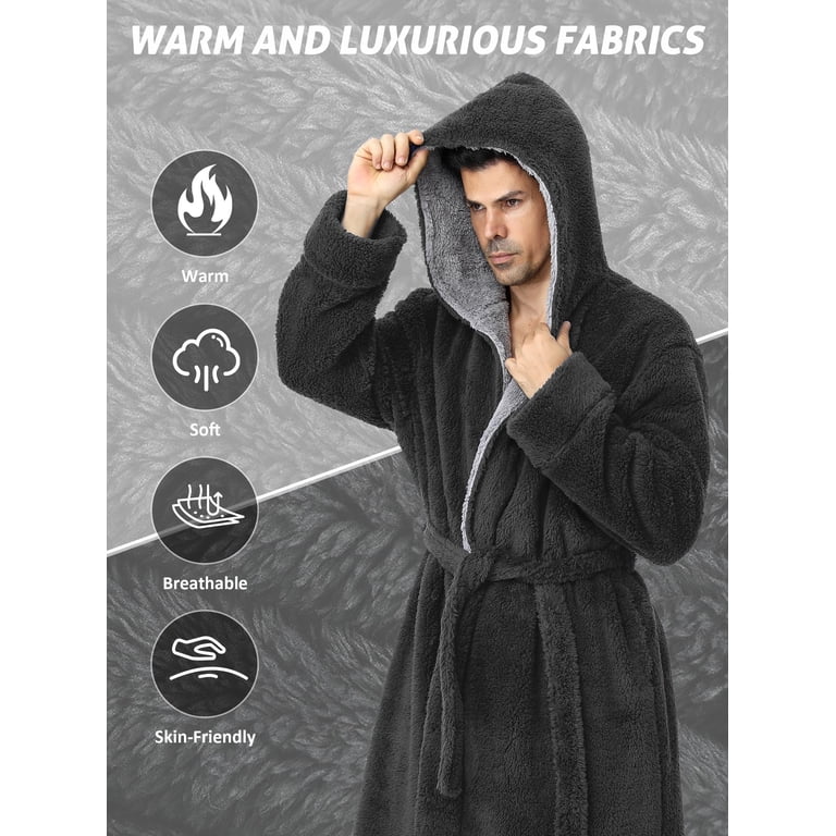 Amitofo Men's Hooded Fleece Bathrobe, Long photo 4
