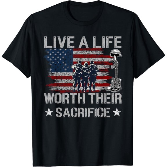 Patriotic American Flag Military Veteran T-Shirt Men's Retro Distressed Soldier Sacrifice Graphic Tee