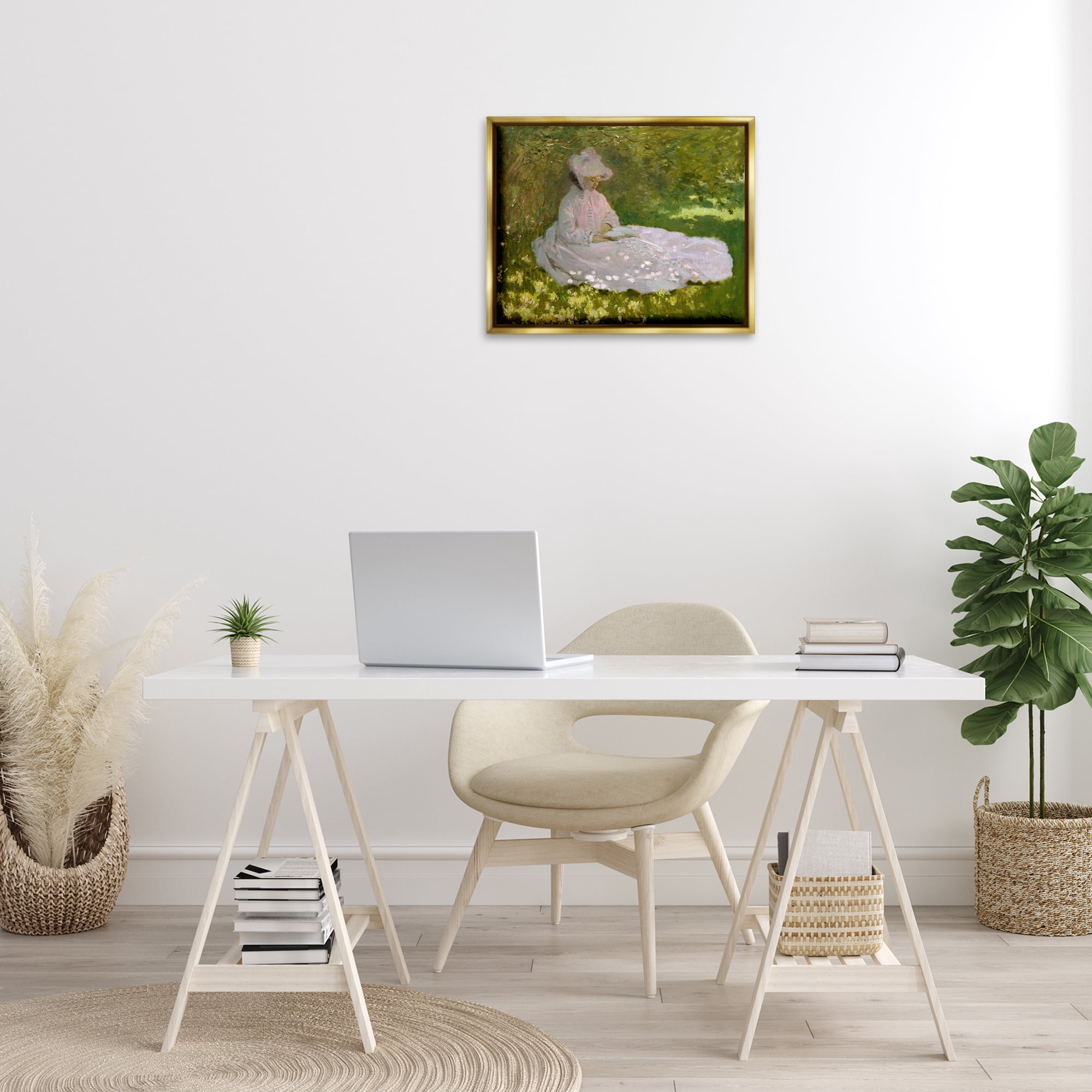 Stupell Industries Classical Monet Springtime Portrait People Painting Gold Floater Framed Canvas Art Print Wall Art, 21 x 17
