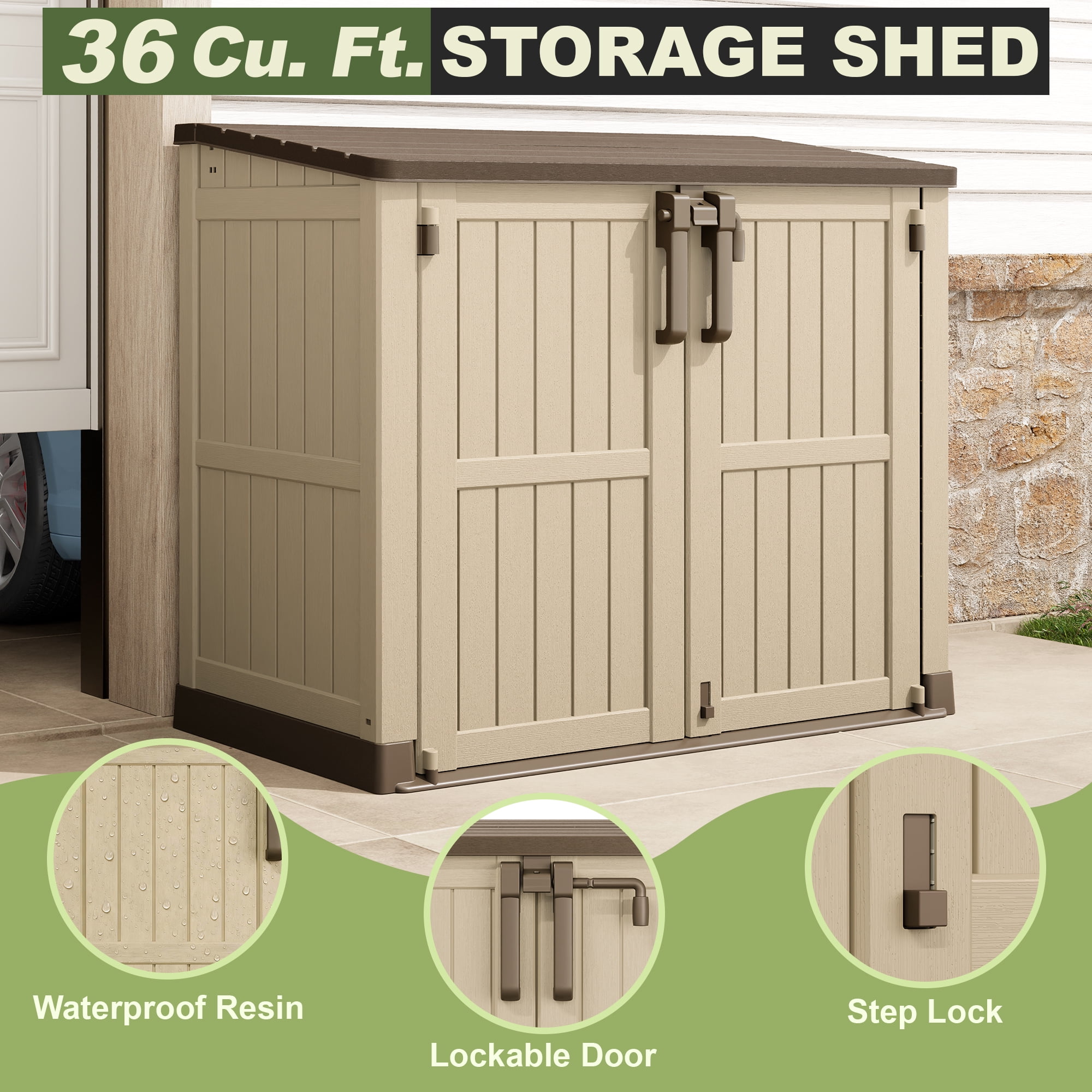 Bifanuo Outdoor Resin Storage Shed 36 Cu.ft Garden Storage Extra Large Capacity Weather Resistant Storage Box, Lockable Resin Waterproof Shed for Bike, Lawnmowe, Garden Tools
