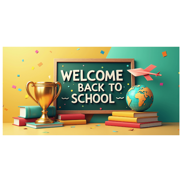Yellow Welcome Back to School Banner, Globe Trophy and Book Elements, Backdrop Decorations for School Entrance Party Classroom Decor Photography Props