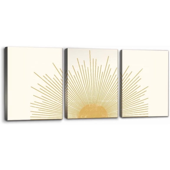 Canvas Wall Art Decor Mid-Century Orange Minimal Shining Sun Galaxy Nature Abstract Illustrations Modern Art Bohemian Decoration Stretched and Framed Ready to Hang - 12" x 16" x 3