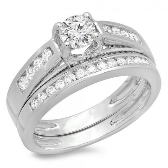 Dazzlingrock Collection 1.00 Carat (ctw) 14K Round Diamond Ladies Vintage Style Bridal Engagement Ring With Matching Band Set 1 CT, White Gold, Size 9