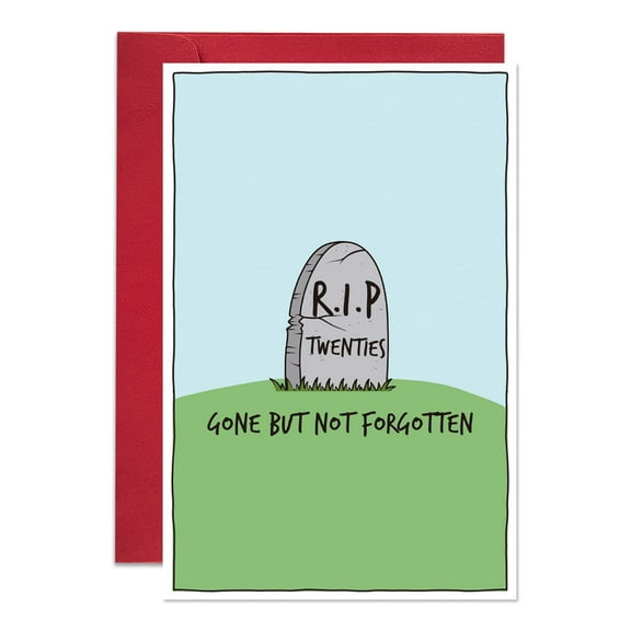 Funny Birthday Card for Adult - “R.I.P. Twenties” Grave Stone Design - Blank Inside with Envelope - Perfect for Celebrating Milestone Birthdays