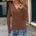 thumbnail image 2 of Gglogagt Women's Deep V Neck 3/4 Sleeve Cross Surplice Wrap Tops Brown XL, 2 of 6
