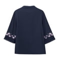 thumbnail image 3 of Embroidered 3/4 Sleeve Boho Tops Cotton Boho Tops Chinese Frog Button Tees Peasant Blouse Gauze Shirts Summer Blouses For Women Flowy Tops For Women Beach Vacation Tshirts Womens Summer Tops Navy L, 3 of 8