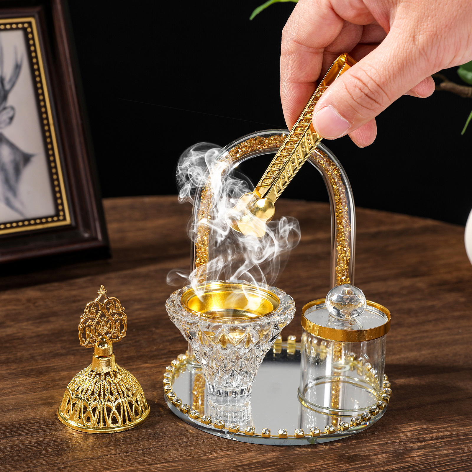 Elegant Decorative Incenses Burners Holder Set With Tray Clip Storage Jar For Holiday Gift Living Room Display